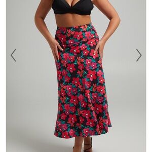 Showpo Floral Printed Midi Satin Skirt
